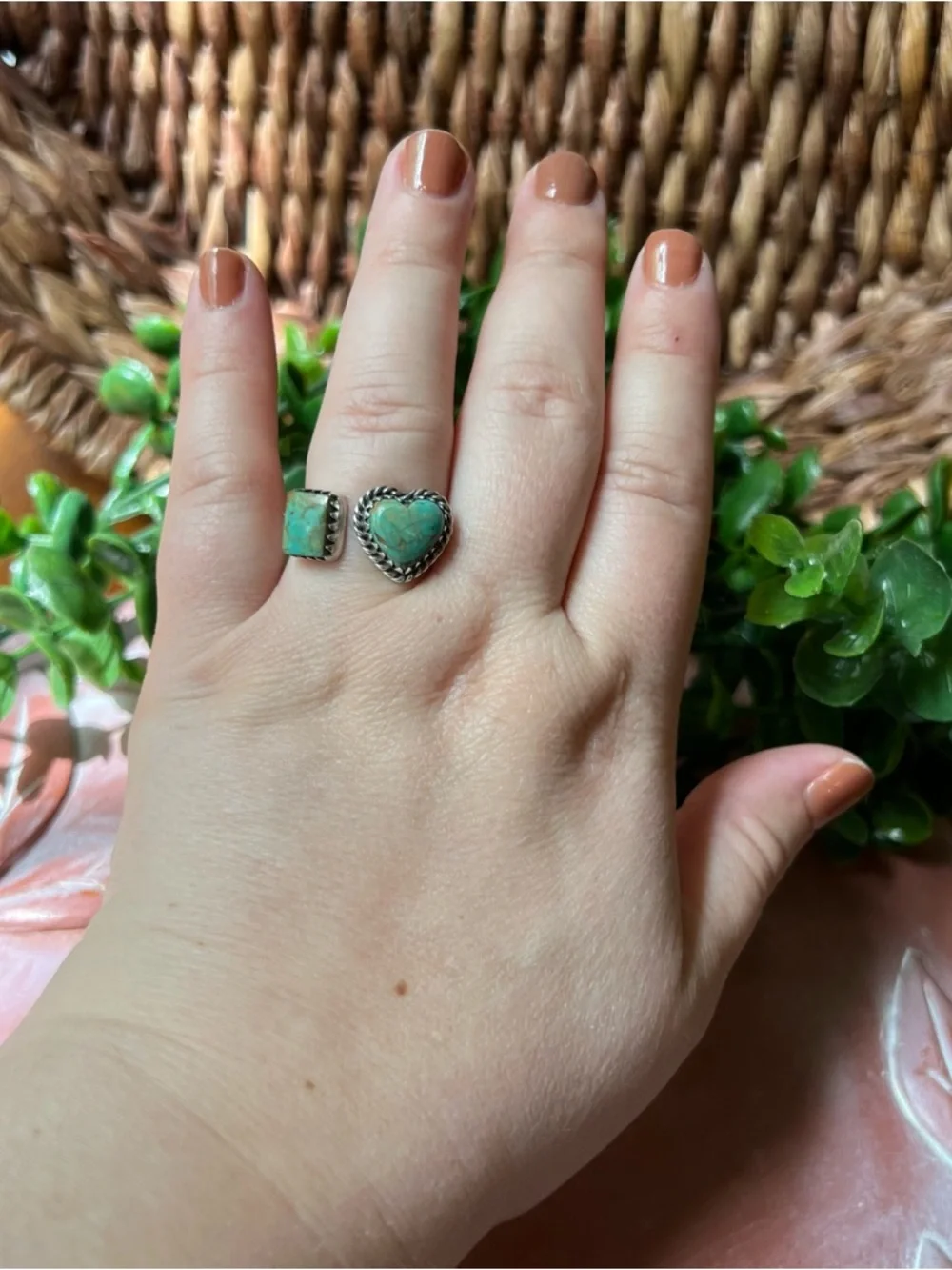 Kingman Turquoise Heart Bypass Ring 925 Sterling Silver Size 8 - Picture 14 of 14